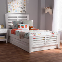 Baxton Studio HT1704-White-Twin-TRDL Sedona Modern Classic Mission Style White-Finished Wood Twin Platform Bed with Trundle